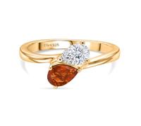 TJC Toi et Moi Ring Women, Sterling Silver, Fire Opal & Moissanite, Size U