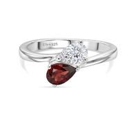 TJC Toi et Moi Ring Women, Sterling Silver, Garnet & Moissanite, Size S