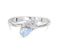 TJC Toi et Moi Ring Women, Sterling Silver, Moonstone & Moissanite, Size T