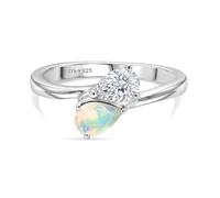 TJC Toi et Moi Ring Women, Sterling Silver, Opal & Moissanite, Size U