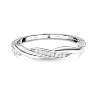 TJC White Cubic Zirconia CZ Crossover Ring for Women in Rhodium Plated 925 Sterling Silver Size O Promise Friendship Band with Prong Setting Metal Wt. 1.7 Grams