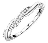 TJC White Cubic Zirconia CZ Crossover Ring for Women in Rhodium Plated 925 Sterling Silver Size U Promise Friendship Band with Prong Setting Metal Wt. 1.7 Grams