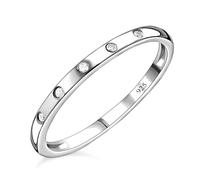TJC White Diamond Band Ring for Women Size N with Flush Setting in Platinum Plated 925 Sterling Silver April Birthstone Metal Wt. 1.31 Grams