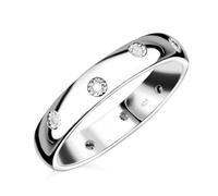 TJC White Diamond Band Ring for Women with Flush Setting in Platinum Plated 925 Sterling Silver Size T April Birthstone