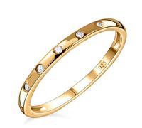 TJC White Diamond Button Band Ring for Women Size M with Flush Setting in 14ct Gold Plated 925 Sterling Silver April Birthstone Metal Wt. 1.31 Grams