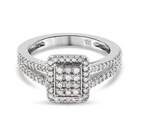 TJC White Diamond Cluster Ring for Women Size O with Prongs Setting in Platinum Plated 925 Sterling Silver April Birthstone Metal Wt. 2.67 Grams