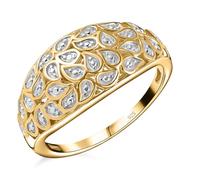 TJC White Diamond Dome Ring for Women Size U Vintage for Wife Girlfriend in Platinum and Yellow Gold Plated 925 Sterling Silver April Birthstone Metal Wt. 3 Grams