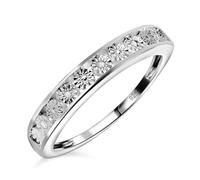 TJC White Diamond Eternity Ring for Women Size O in 925 Sterling Silver April Birthstone Metal Wt. 2.203 Grams