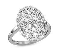 TJC White Diamond Floral Ring Sterling Silver Rings for Women | Engagement Rings Women with Platinum Plated Ring | Promise Rings for Couples | April Birthstone, Size W