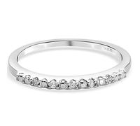 TJC White Diamond Half Eternity Ring Size V for Wife Women Ladies and Girls Girlfriend in Platinum Plated 925 Sterling Silver April Birthstone