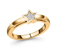 TJC White Diamond Star Stacker Ring for Women Size P with Pave Setting for Girlfriend Wife Mother in 14ct Gold Plated 925 Sterling Silver April Birthstone Metal Wt. 1.69 Grams