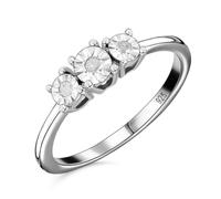 TJC White Diamond Three Stone Ring for Women Forever Together Gemstone in Platinum Plated 925 Sterling Silver Size R April Birthstone