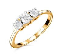 TJC White Diamond Three Stone Ring for Women Size N Forever Together Gemstone in 14ct Gold Plated 925 Sterling Silver April Birthstone Metal Wt. 2 Grams