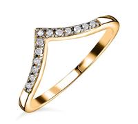 TJC White Diamond Wishbone Ring for Women Size N with Prong Setting in Yellow Gold Plated 925 Sterling Silver April Birthstone Metal Wt. 1.5 Grams