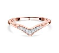 TJC White Diamond Wishbone Ring for Women Size O with Prongs Setting Love and Luck Jewellery in Rose Gold Plated 925 Sterling Silver April Birthstone Metal Wt. 1.9 Grams