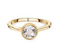 TJC White Topaz Solitaire Ring In 14ct Yellow Gold Plated 925 Sterling Silver Engagement Ring for Women Size L Bezel Setting November Birthstone