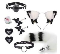 TJCGCKK 7PCS Fox Animal Costume Set Animal Tail Set Fox Tail Anales Plug Toys Butt Plugs with Cat Ears Headband and Necklace Metal Anal Sex Toys for Women Man Beginners Adult Couples