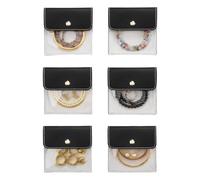 TJCGCKK Clear Travel Jewelry Storage Organizer Bag PU Leather Jewelry Packaging Bag with Snap Button Small Bracelet travel Case for Women Earrings Necklaces Ring 6PCS