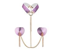 TJCGCKK Reusable Metal Chain Nipple Stickers with Choker Faux Leather Metal Tassel Nipple Cover Rave Bra Sex Body Chain (Pink)