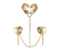 TJCGCKK Reusable Metal Chain Nipple Stickers with Choker Faux Leather Metal Tassel Nipple Cover Rave Bra Sex Body Chain (Gold)