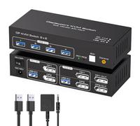 TJCXELE 4K144Hz Displayport KVM Switch 2 Monitors 2 Computers 8K USB 3.0 KVM Switch 2 Port for 2 Computers Share Dual Monitor and 4 USB 3.0 Devices Support Extended & Copy Mode With Desktop Controller