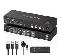 TJCXELE 4K60Hz HDMI KVM Switch 2 Monitors 3 Computers USB 3.0 KVM Switch Dual Monitor Simulation EDID for Triple Computers Sharing 4 USB Devices with Cables Remote Controls SW330