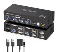 TJCXELE 4K60Hz HDMI KVM Switch 2 PC 2 Monitors USB 3.0 KVM Switch for Two Computers Dual Monitor and 4 USB Devices Support Copy & Extend Mode with 12 V DC Power Supply and USB Cable