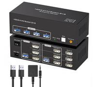 TJCXELE 4K60Hz HDMI KVM Switches 3 Monitors 2 Computers USB 3.0 KVM Switch Dual PC Triple Monitor EDID Sharing 4 Devices Support Extended And Copy Mode With 2 USB Cables & Desktop Controller SW230