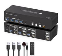 TJCXELE 8K60Hz HDMI+Displayport KVM Switch 3 Monitors 3 Computers USB 3.0 Triple Monitor KVM Switches 4K144Hz for Triple Computers Share 4 USB Devices with Remote Control & Cables - Black