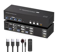 TJCXELE 8K60Hz HDMI+Displayport KVM Switch 3 Monitors 3 Computers USB 3.0 Triple Monitor KVM Switches 4K144Hz for Triple Computers Share 4 USB Devices with Remote Control & Cables - Black
