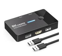 TJCXELE 8K60Hz HDMI KVM Switch 2 PC 1 Monitor USB 2.0 Kvm Switches Dual Computers Sharing 1 Monitors, Keyboard, Mouse And Printer with Desktop Controller And USB Cables, Plug and Play
