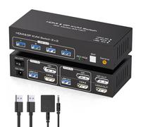 TJCXELE HDMI Displayport KVM Switch 2 Monitors 2 Computers 4K60Hz USB 3.0 KVM Switches for Dual Computers Share 4 USB Ports Support Copy/Extend Mode With DC 12V/1A Adapter&Wired Controller - Black