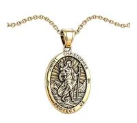 TJDSKSO St Christopher Pendant Necklace, with Saint Michael Medal | Gold Saint Christopher Necklace, Stainless Steel Catholic Necklace Religious Jewelry Gift for Women Men