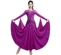 TJDWPRRD Ballroom Competition Dance Dresses Sequins Waltz Performance Costume for Women Elastic Flamenco Foxtrot Dancewear,Purple,XXL