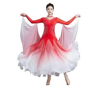 TJDWPRRD Ballroom Competition Dress Standard Waltz Performance Costume Gradient Tango Foxtrot Dancewear with Necklace,Red,XL