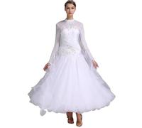 TJDWPRRD Ballroom Competition Dresses Rhinestones Waltz Performance Costume Long Sleeve Foxtrot Flamenco Dancing Clothes,D,L