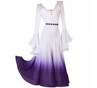 TJDWPRRD Ballroom Dance Competition Dresses Elastic Waltz Tango Dancing Clothing Gradient Salsa Flamenco Performance Skirt,F,XL