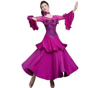 TJDWPRRD Ballroom Dance Competition Dresses Flamenco Foxtrot Performance Costumes Elegant Waltz Tango Dancing Outfit,Purple,M