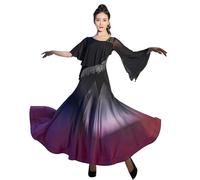 TJDWPRRD Ballroom Dance Dress for Women Gradient Tango Waltz Dancewear Flamenco Dancing Performance Skirt with Rhinestones,Purple,L