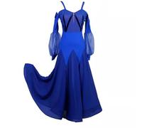 TJDWPRRD Ballroom Dance Dresses for Ladies Backless Waltz Flamenco Dancing Skirt Breathable Tango Foxtrot Dance Clothes,Blue,M