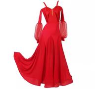 TJDWPRRD Ballroom Dance Dresses for Ladies Backless Waltz Flamenco Dancing Skirt Breathable Tango Foxtrot Dance Clothes,Red,XXL