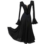 TJDWPRRD Ballroom Dance Dresses for Ladies Elastic Waltz Performance Costume Long Sleeve Flamenco Foxtrot Dancing Clothing,Black,L