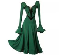 TJDWPRRD Ballroom Dance Dresses for Ladies Elastic Waltz Performance Costume Long Sleeve Flamenco Foxtrot Dancing Clothing,Green,M