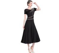 TJDWPRRD Ballroom Dance Dresses for Performance Net Yarn Waltz Foxtrot Competition dancewear Shiny Flamenco Dancing Clothes,Black,M
