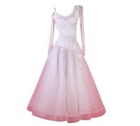 TJDWPRRD Ballroom Dance Dresses for Women Competition Long Sleeves Waltz Tango Performance Clothes Exquisite Flamenco Skirt,White,XXL