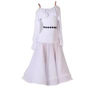 TJDWPRRD Ballroom Dance Dresses for Women Off The shoulder Waltz Tango Dance Outfit Standard Smooth Competition Dance Skirt,White,M
