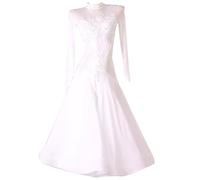 TJDWPRRD Ballroom Dance Dresses High Collar Waltz Flamenco Dance Skirt Rhinestones Salsa Tango Dancing Performance Outfit,White,S