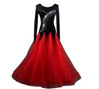 TJDWPRRD Ballroom Dance Dresses Long Sleeve Waltz Performance Dancing Outfit Tango Flamenco Clothes with Rhinestones,D,M