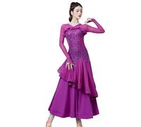 TJDWPRRD Ballroom Performance Dance Dresses National Standard Dancewear Sequins Waltz Tango Training Dancing Costumes,Purple,3XL