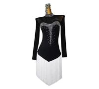 TJDWPRRD Fringe Latin Dance Dresses for Women High Collar Cha Cha Tango Practice Skirt Shiny Ballroom Performance Dancewear,B,M